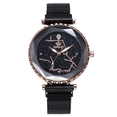 

Fashion Mesh Women Clock Starry Sky Magnet Geometric Surface Ladies Dress Quartz Wristwatch Female Wrist Watches Bayan Kol Saati