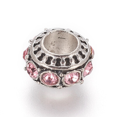 

Tibetan Style Alloy European Beads with Rhinestone Large Hole Beads Rondelle Light Rose 1011x7mm Hole 5mm