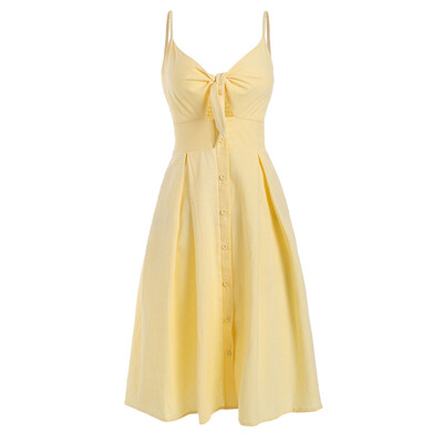 

Smocked Tie Front Buttoned Dress