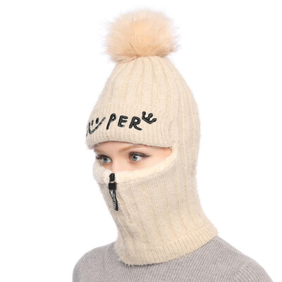 

Tailored Fashion Women Cycling Cap Scarf Siamese Winter Warm Ski Hat Thickened Knitted