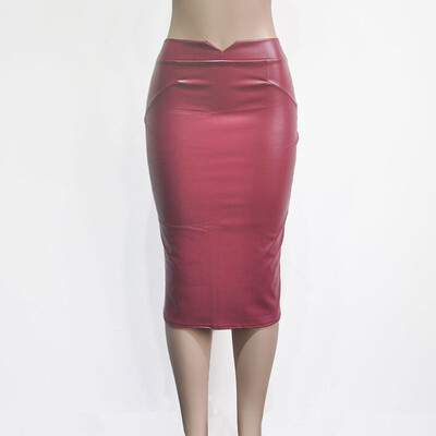 

Ladies Elastic Waist Bottoms Slim Wet Look Faux Leather Pencil Bodycon Skirts