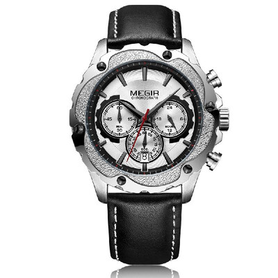 

MEGIR Chronograph Sport Watch Men Clock Quartz Leather Strap Wristwatch
