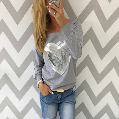 

Nomeni Womens Heart Sequins O Neck Long Sleeve Blouse Ladies Top Shirt Blouse T Shirt