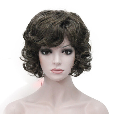 

StrongBeauty Short Wavy Brown with Highlight wigs Synthetic Fiber Short Wigs