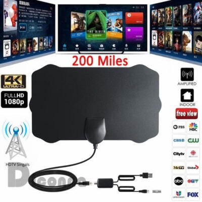 

New Antenna Digital HD TV Amplified Mile Ultra Thin 200 Miles Range Indoor 1080P 4K
