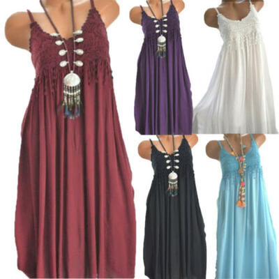 

Women Boho Casual Baggy Tunic Dress Summer Loose Beach Sundress Plus Size