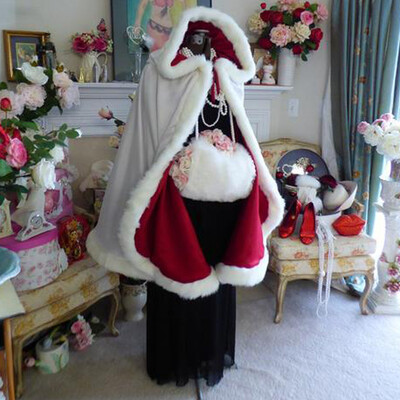 

Deluxe Red Velvet Christmas Santa Claus Cloak Cape with White Fluffy Trim