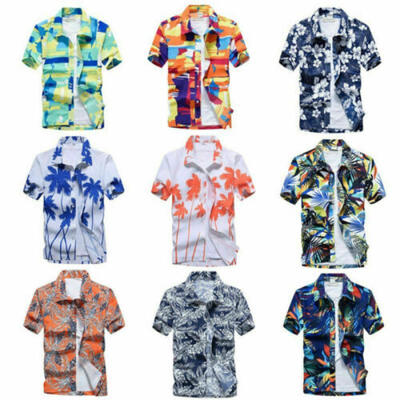 

Men Holiday Short Sleeve T-shirt Hawaiian Beach Summer Floral Button Down Shirts
