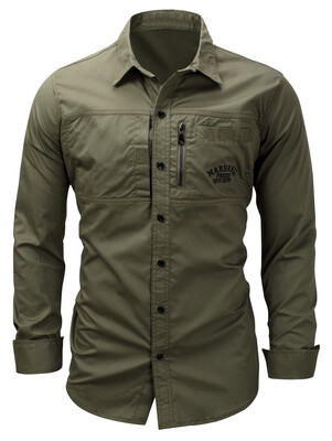 

Turndown Collar Zipper Design Embroidered Cargo Shirt