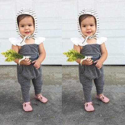 

Toddler Kids Baby Girls Summer Gray Casual Romper Jumpsuit Pants Outfits 2PCS