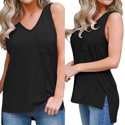 

Starmoon Women High Low Tank Tops Side Split V Neck Summer Sleeveless Shirts with Pockets