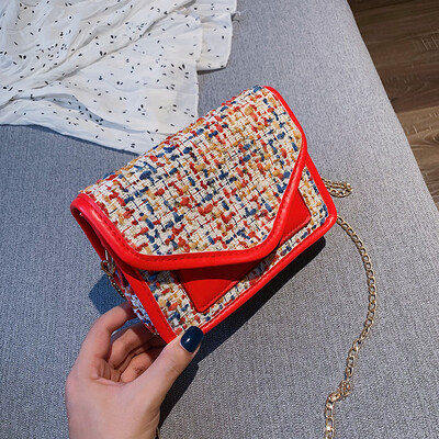 

Sen temperament chain Messenger bag female 2019 new simple contrast color woven bag fashion wild personality shoulder bag