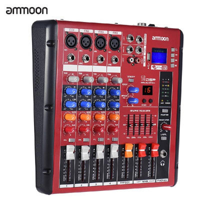 

ammoon Digital 4-Channel Mic Line Audio Mixer Mixing Console 2-band EQ with 48V Phantom Power USB Interface for Recording DJ Stage