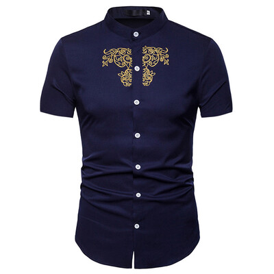 

Tailored Fashion Mens Summer Print Slim Fit Shirt Formal Short Sleeve Shirts Casual Tops