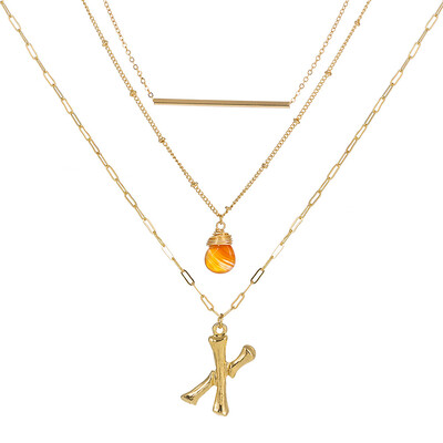 

Small Orange stone Gold Metal Bamboo 2cm 26 Letter Alphabet A-Z Minimalist Initial Pendant Necklace Fashion Twist Chain Jewelry