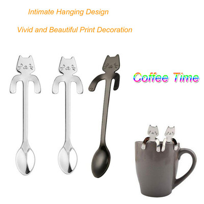

〖Follure〗10pcs Lovely Cat Stainless Steel Hanging Spoons Dessert Spoons Tea Coffee Scoops