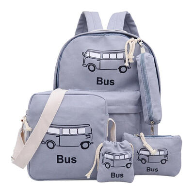 

5pcsSet Unisex Car Print Canvas Backpacks Shoulder Purse Clutch Schoolbags