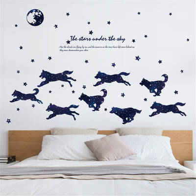 

〖Follure〗DIY Cartoon Starry Night Wolf Removable Wall Decal Family Home Sticker