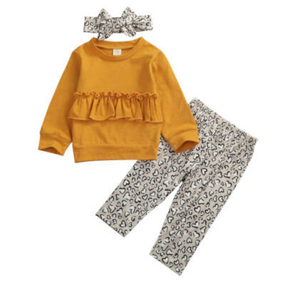 

USA Toddler Kids Baby Girls Ruffle Tops Leopard Pants Leggings Clothes Tracksuit