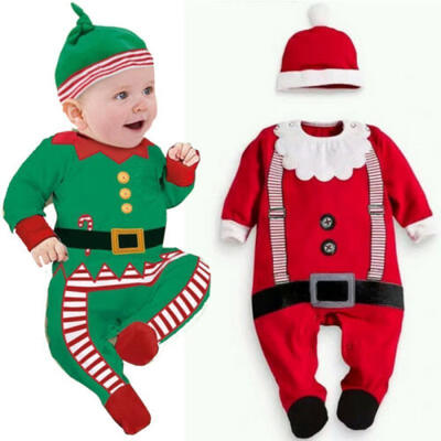 

US Baby Girl Boy Santa Claus Costume Xmas HatRomper Jumpsuit Clothes Outfit Set