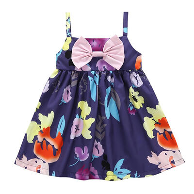 

Kids Girls Print Strap Dress Sleeveless Cute Bowknot Tutu Princess Dress