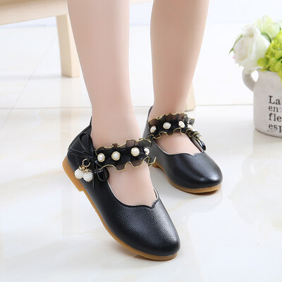 

Autumn Cute Baby Girls PU Shoes First Walkers Soft Soled Non-slip Footwear Lace Pearl Design Crib Walking Shoes