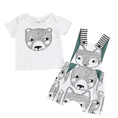 

Newborn Boy Clothes Set Cartoon Bear Print Tops Blouse T-shirtSuspender Pants Children Casual Outfits Sets