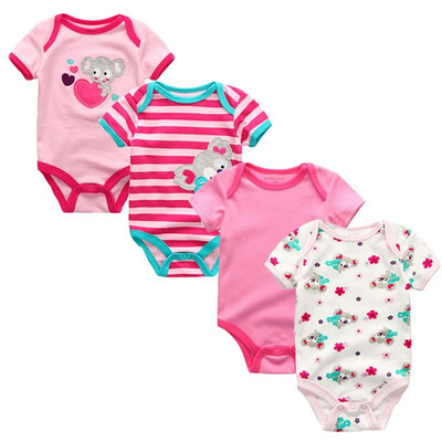 

4PCSLot Baby Clothing Sets Baby Girls Clothes Rpmpers Newborn 0-12M 100Cotton Print Short Sleeve Baby Boys Clothes Bodysuits