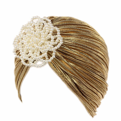

Women Pearl Flower Turban Hijab Chemo Hat Stretch Ruffle Headwrap