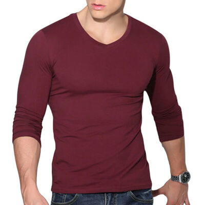 

Mens V Neck Long Sleeve T-Shirt Slim Fit Casual Solid Color Basic Tee Shirts