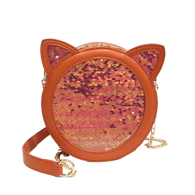 

Women Round Small Messenger Bag 2019 New Korean Cat Ear Cute Small Bag Fashion Sequins Handbag Shoulder Crossbody Chain Girl Bag