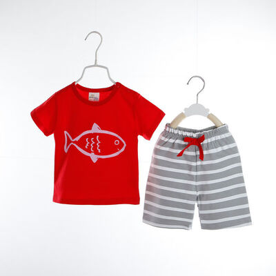 

Summer Toddler Kids Baby Boys Outfits Tops T-shirt Stripe Shorts Clothes Set