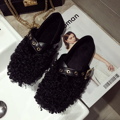 

Female Fur Shoes New Autumn Korean Version Baitao Round Head Fashion Belt Button Bean Shoes Student Flat sole Single Shoes