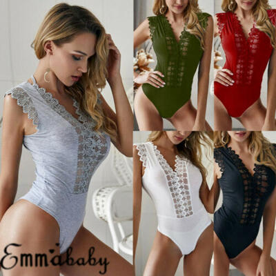 

Women Lace Jumpsuit Bodycon Bodysuit Leotard Top Romper Blouse Sleeveless Tops