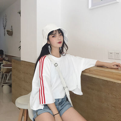

Casual T Shirt Women Autumn Sports Tops Tees Harajuku Tshirt Sexy Three Quarter Short Sleeve Fashion Basic Solid Color