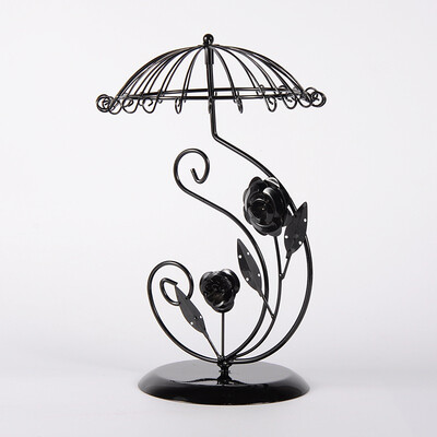 

Umbrella with Flower Iron Earring Display Stands Gunmetal 31x20x20cm