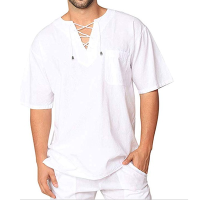 

Mens Half Sleeve Linen Shirt Loose Summer Casual V-Neck Shirts Tops M-2XL Tee