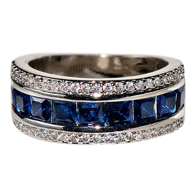 

Fashion Luxury Diamond Zircon Ring Creative Color Protected Electroplated Blue Gemstone Wedding Jewelry