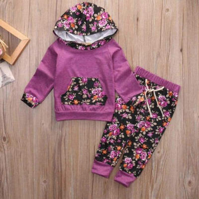 

US Newborn Baby Boy Girl Long Sleeve Hooded TopPant Outfit Overpull Clothes