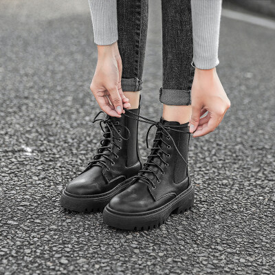 

European&American fashion Martin boot girl British style new autumn simple personality elastic retro locomotive boot tide