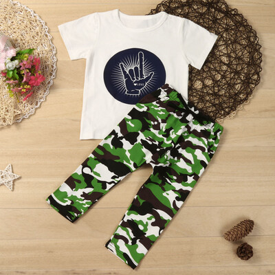 

Newborn Infant Baby Boy Letter T shirt Tops Camouflage Pants Outfits Clothes Set