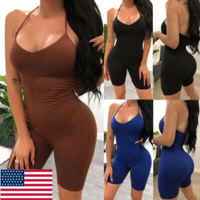 

Women Halter Sleeveless Bodysuit Bodycon Leotard Top Blouse Jumpsuit Romper US