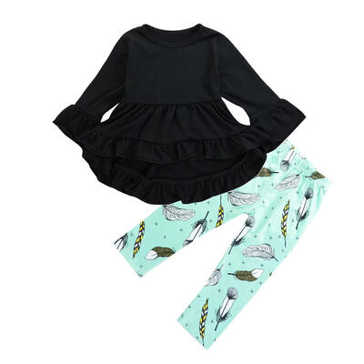 

2pcs Cute Long Sleeve Irregular Pleated Dresses Pants Girls Clothing Set