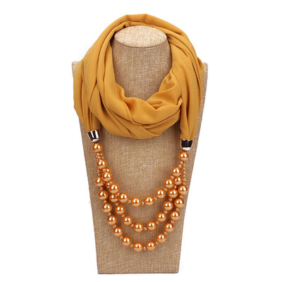 

New Style Fashion Scarves With Necklace Pearls Chiffon Pendant Stylish Scarf