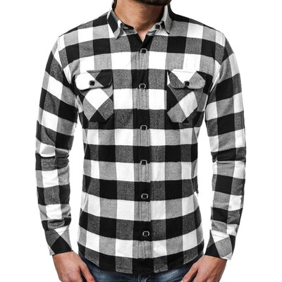 

Tailored Mens Casual Slim Plaid Long Sleeve Pockets Shirts Top Beach Blouse