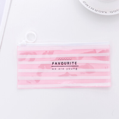 

Available Cute Small Fresh Ring Flat Pull Bag Translucent Storage Pencil Bag For School Office Supplies