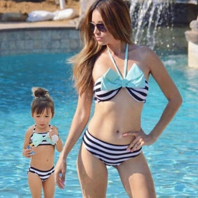 

Mother&Daughter Bandage Padded Bikini Set Swimsuit High Waist Bathing Swimwear