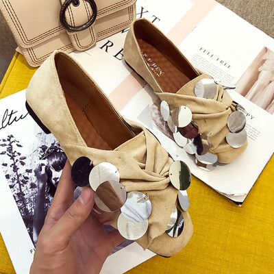 

Square head single-shoe womens flat-bottomed spring fashion sequins ladyshoes lazy casual comfortable bean shoes