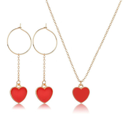 

Trendy Earrings & Necklace Sets For Women Red Heart Fashion Romantic Jewelry Sets Alloy Wedding Jewelry Earrings&Necklace Sets