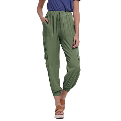 

2019 Autumn Fashion Casual Women Multi-pocket Tooling Beam port Trousers